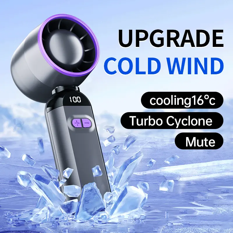 Portable Handheld Turbo Desk Fan - High-Speed Motor (10m/s), Dual-Airflow Neck-Hanging Cordless Fan, USB Rechargeable, 5 Speed Settings, 4-12H Runtime, Lanyard, Customizable & Effective Cooling for Car Interior Outdoor Travel