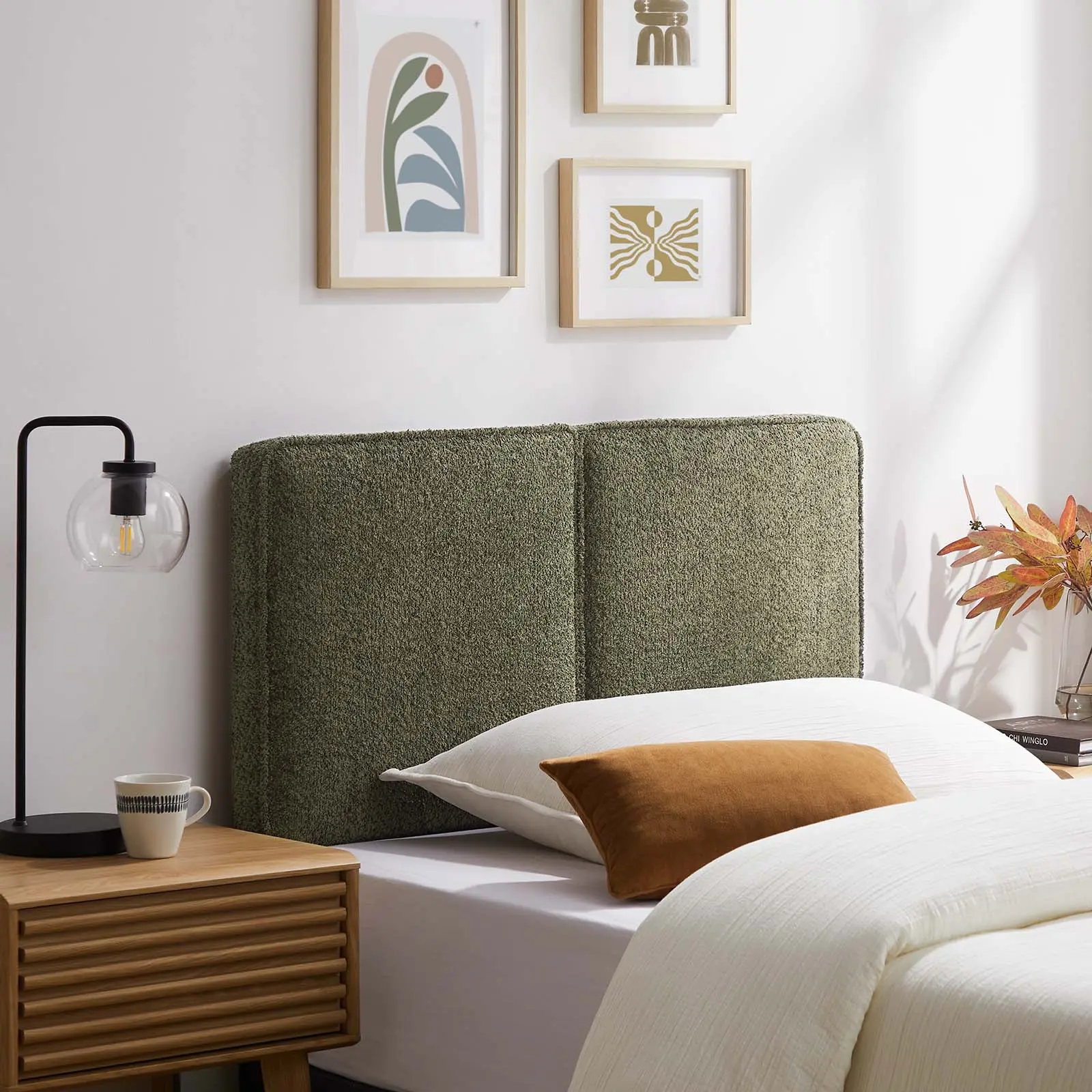 Modway Lindee Boucle Fabric Twin Headboard in Sage