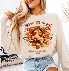 Year of the Horse 2026 Unisex Sweatshirt in Oranges and Cream Colors for Casual Wear Special Edition
