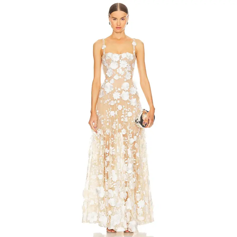 white halter top maxi dress Long White Halter Prom Dress with A-Line Skirt Off White / 4