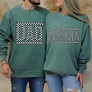 Mama Checkered Sweatshirt, Dad Checkered Sweatshirt Cotton Casual