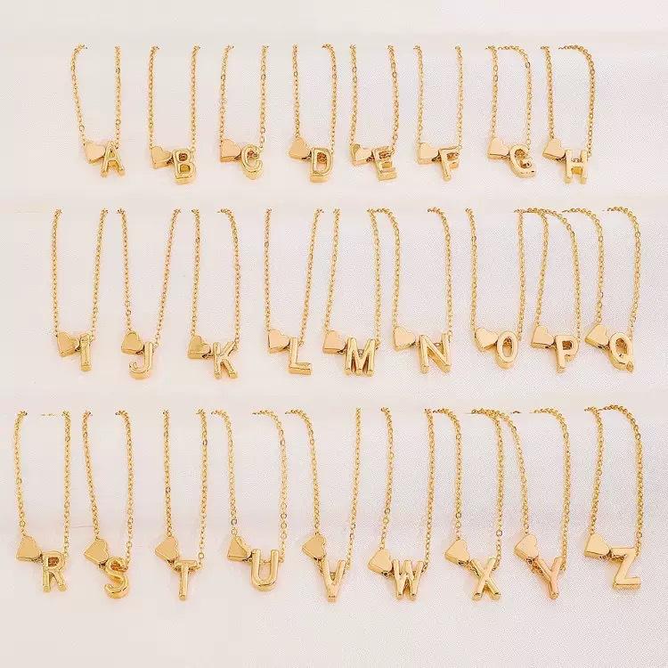 European and American fashion heart-shaped necklace with 26 English letters, simple and versatile, heart-shaped short collarbone chain