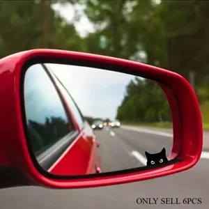 6PCS/SET Eye-Catching Cute Playful-Style Black Cat Rearview Mirror Logo Sticker For Car Rearview Mirrors, Backpacks, Car Decor, Car Decals Black Cat Image Decor Fill With Cute Style Enthusiast Relaxed Cute Vibe Easily Grasp Cute Playful Trend Style