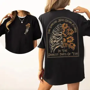 Find Someone Who Grows Flowers Rib Sunflowers Pattern Printing Street Style Washed T-shirt unisex