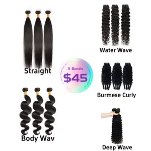 [Last Special Offer]Human Hair 3 Bundles Straight/Body Wave/Water Wave/Deep Wave/Burmese Curly/Yaki Straight Nature Black Virgin Brazilian Hair Salon Quality Tangle Free No Shedding Glossy Hairbundles Luxury Salon