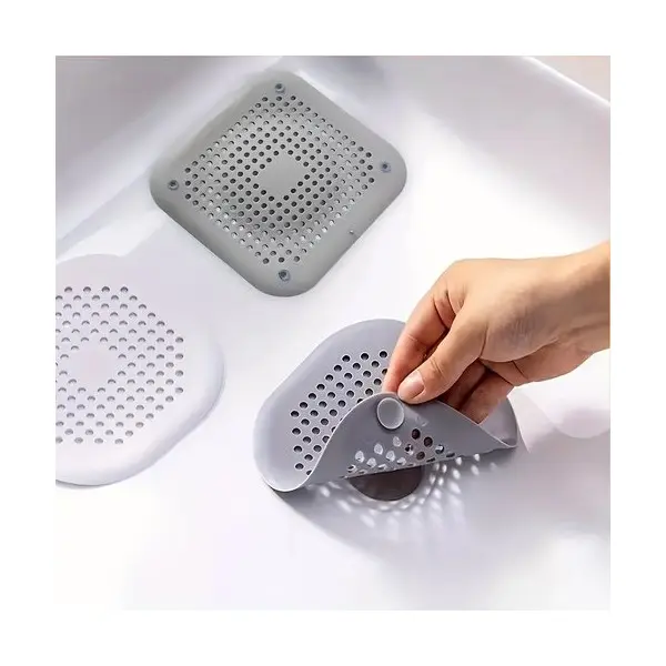 Gray Silicone Drain Cover Hair Catcher sink drain protector shower drain strainer bathroom floor drain mat flexible drain stopper bathtub hair trap washable drain screen home cleaning accessory bathroom sink cover drain filter mat