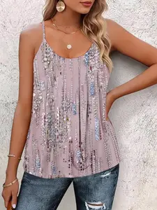 Women's Summer Sleeveless Top, Elegant Chain Print Halter Back Vest, Slim-Fitting Knee-Length Blouse, Casual Fashion Wear