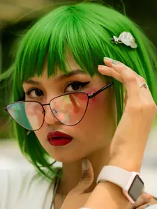 Fashion Lady Short Straight Flat Bangs Bob French Bangs Wig (Green)