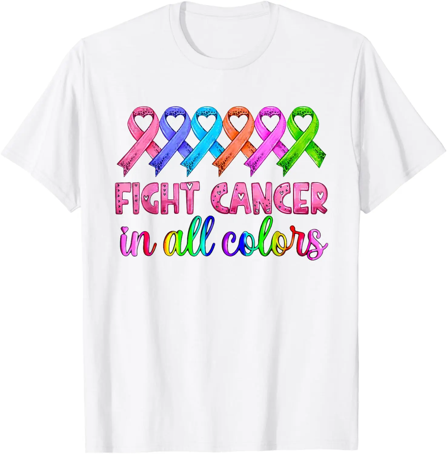 Fight Cancer In All Colors Multi‑Ribbon Cancer Awareness Unisex T‑Shirt, Crew Neck Short Sleeve Support Tee for Women Men