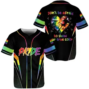 🌈Pride Month Rainbow Heart Baseball Jersey, LGBT Unisex Sports Fan Shirt, Cute Pride Parade Outfit