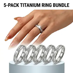 5-Piece Women's Wedding/Engagement Ring Set — Crafted from Hypoallergenic Stainless Steel (Titanium Steel), featuring an Elegant Bohemian Style with Round-Cut Zirconia Inlays, and finished with Tarnish-Resistant Platinum Plating—Perfect for Everyday Wear.