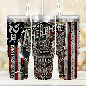 1pc 40oz Stainless Steel Tumbler with 2Nd Amendment Design Insulated Coffee Cup for Hotcold Drinks Patriotic American Flag & Eagle Motif Ideal for School Outdoor Activities Thanksgiving & Christmas Gift