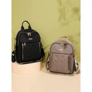 Women's Fashionable Quilted Nylon Backpack, Casual Versatile Zipper Backpack for Women & Girls, Trendy All-match Commuter Bag for Work & School
