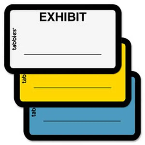 Tabbies Legal Exhibit Labels, Exhibit,1.63 in. x 1 in., 252-PK,White, Bold Black Letters, Write-On Space