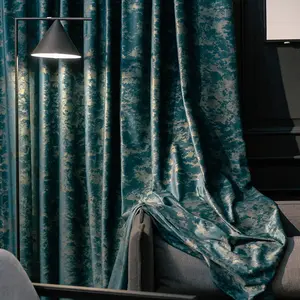 European Luxury Style Super Soft Luxury Stamping Golden Blackout Curtains Energy Efficient Drapes for Living Room Bedroom