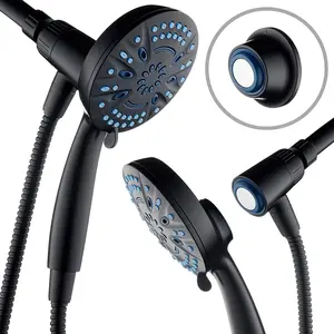 Magneton High- 8-mode Handheld Shower  with  Guidance Docking System - 2  Brackets, 5 inch , Hygienic Jets, 6 ft. Stainless Steel Hose/Matte Black Finish