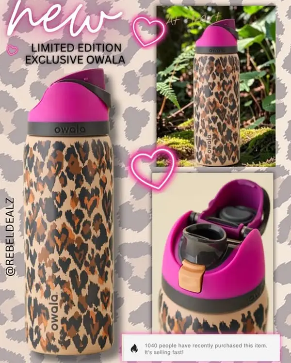 Owala Leopard Wild At Heart Animal Print Freesip 32OZ NWT