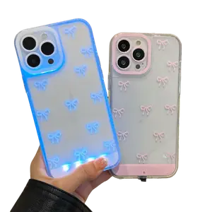 Vibrant LED Bowknot Phone Case, Compatible with iPhone 11/12/13/14/15/16/17 Pro/Pro Max/Plus, Stylish Protective Cover, Unique Design for Daily Use, Protective Casing