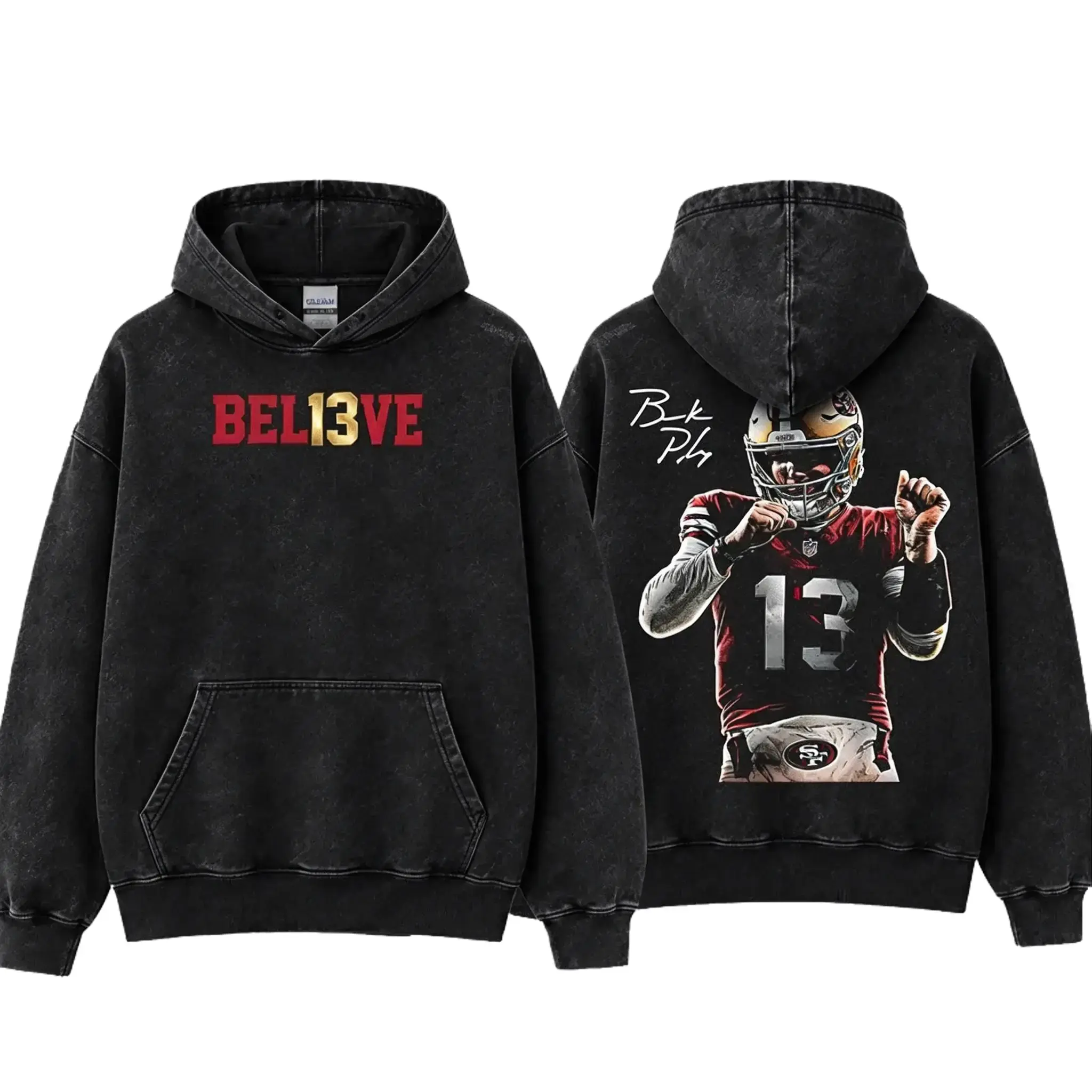 'Dougie' Brock Purdy 13 For 49ers Faithful Heavyweight Acid Washed Cotton Hoodie T-Shirt, Niners Football Fans Shirt, Niner Gang Graphic Football Shirt, Game Day Outfits