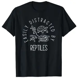 Easily Distracted By Reptiles T Shirt, Funny Reptile Lover Graphic Tee With Snake Lizard Turtle Design, Casual Unisex Shirt For Men And Women, Herpetology Outfit