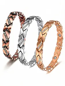 Women's Leaf Bracelet, Pure Copper Magnetic Bracelet with Diamonds, 3500 Gauss Effective Magnet, Outdoor Fun Valentine's Day Gift, Elegant Bangle