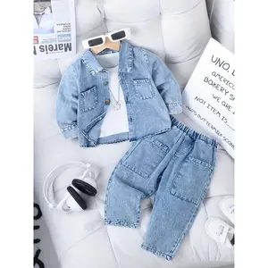 Baby Girls' 2-Piece Denim Casual Spring Clothes Kids Matching Clothing Set - Soft Fabric, Functional Pockets, Straightforward Design for Outdoor Use