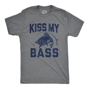 Mens Kiss My Bass T Shirt Funny Fishing Humor Kiss My Ass Graphic Tee Mens Funny T Shirts Cool Vintage Fashion T-Shirt Gift Classic Menswear Adult Humor Apparel for Men Funny Fishing Short Sleeve Novelty Tees Dark Grey