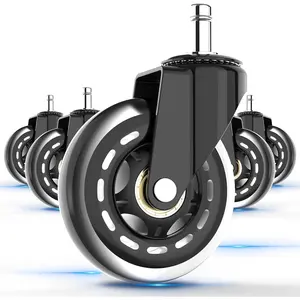 Office Chair Wheels Roller Blade - 11x22mm Stem Size，3 Inch Heavy Duty Rubber Caster ，Desk Chair Wheels Replacement Set of 5，Quiet Smooth for All Floors Including Hardwood and Carpet，Black (Black)