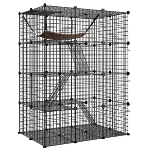 LEMY 4-Tier Indoor Outdoor Pet Enclosure with Hammock Large Metal Wire Playpen Kennel