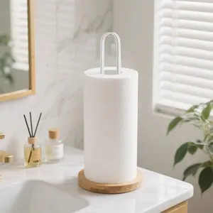 Bamboo Paper Towel Holder, Countertop Paper Roll Organizer, Standing Paper Roll Rack, Farmhouse Style Desktop Paper Towel Stand, Toilet Paper Holder, Bathroom Accessory