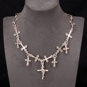 Multi cross gothic choker necklace punk chain necklace silver tone cross charms y2k goth jewelry adjustable choker for layering