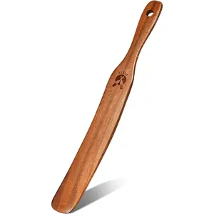 Skinny Spurtle for Sourdough Starter, Mixing, Reaching Bottom of Jar, Dough Whisk, Natural from High Moist Resistance Teak, Spurtles Kitchen Tools Wooden Kitchen Utensils for NonStick Cookware