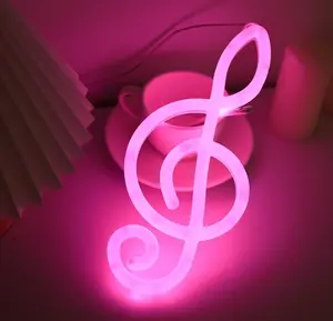 Music Note LED Neon Light Decor – Pink Treble Clef Sign for Bedroom Studio Gift