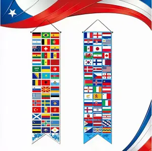 2 Pack World Flags Hanging Banners, 120x30cm International Country Flags Porch Signs for Sports Event, School, Party Decor