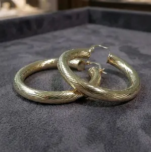 Yudy&Sussy 14K Gold Filled Diamond-Cut Textured Hoop Earrings with Elegant Design and High-Quality Finish