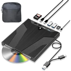 8 in 1 External CD/DVD Drive for Laptop, Slot-Loading External DVD Drive, CD Burner External CD Drive for Laptop USB-A USB-C, Portable CD/DVD Writer for Laptop & Desktop(+Carrying Case)