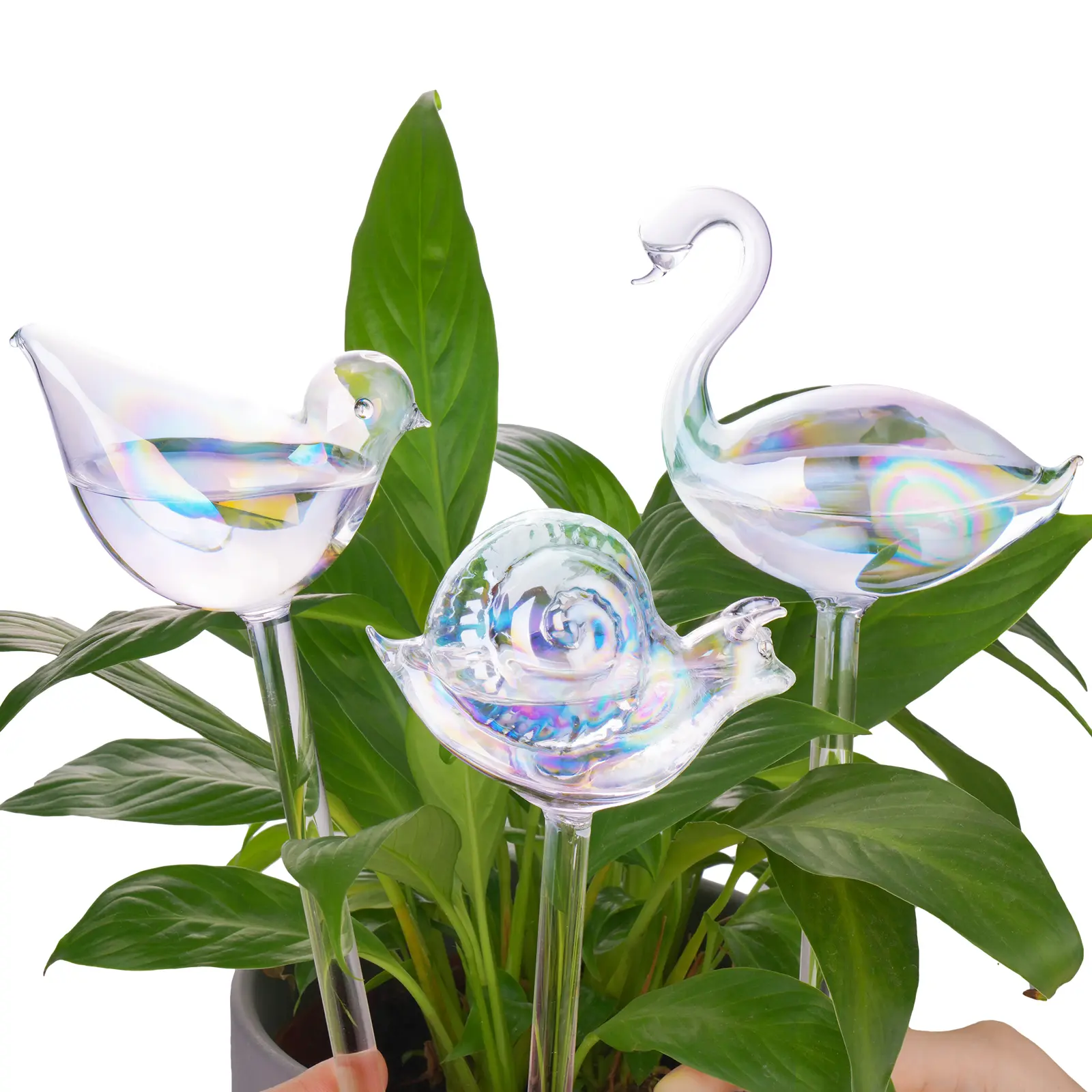 NiHome 3-Pack Iridescent Pearl Glass Self Watering Bulbs, Internal Water Level Automatic Watering Spikes for Home Potted Planters, Decorative System for Indoor/Outdoor Vacation Use, Automatic Watering System