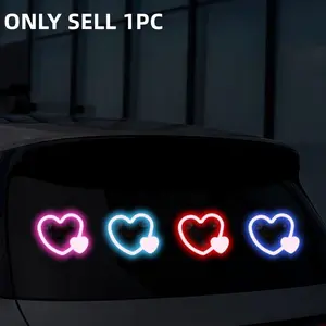 Car Solar Heart LED Atmosphere Light, Car Interior Decorative Heart Shape Ambient Lamp, Neon Strip with 2 Heart Ornaments