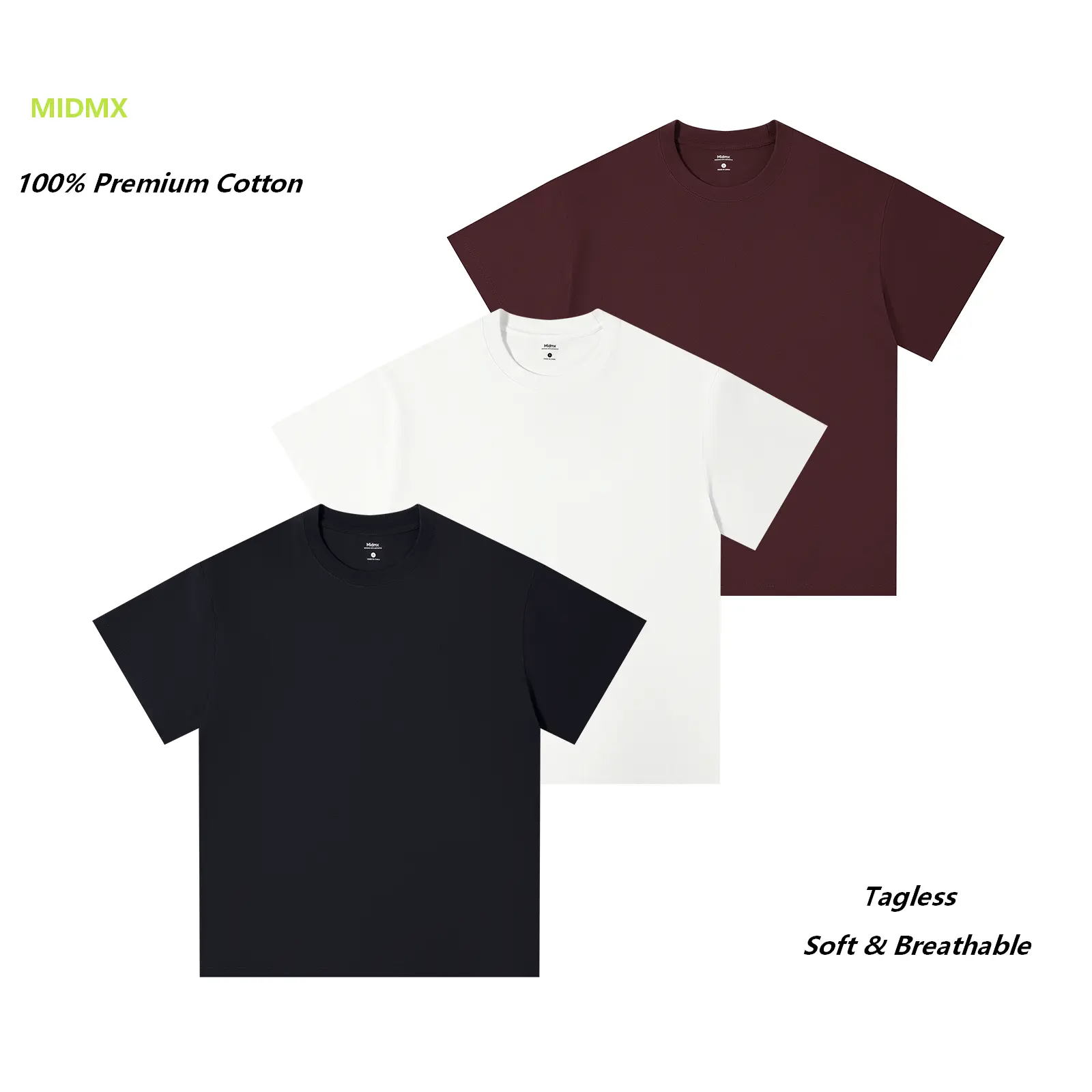 MIDMX Men's Heavyweight Pure Cotton T-Shirt - Solid Color Fitted Cut Short Sleeve Round Neck, Breathable Tagless Top for Gym & Street Wear, Sporty Chic, None