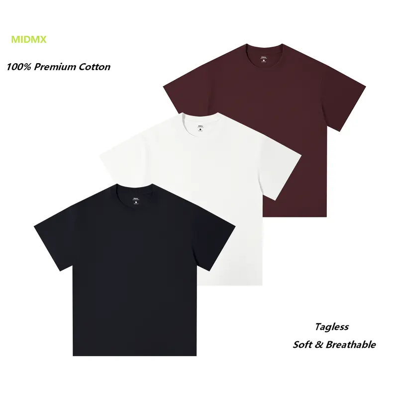 MIDMX Men's Heavyweight Pure Cotton Plain Round Neck Short-Sleeve T-Shirt - Fitted Cut Workout Top, Breathable Menswear, Cold-Wash Suitable for Gym, Streetwear, Size S