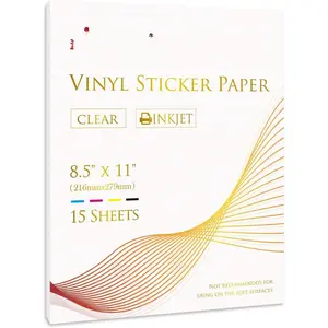 Clear Sticker Paper for Inkjet Printers -  Translucent Printable Vinyl Sticker Paper - 15 Sheets 8.5x11 Inch Glossy Clear Label Paper for Custom