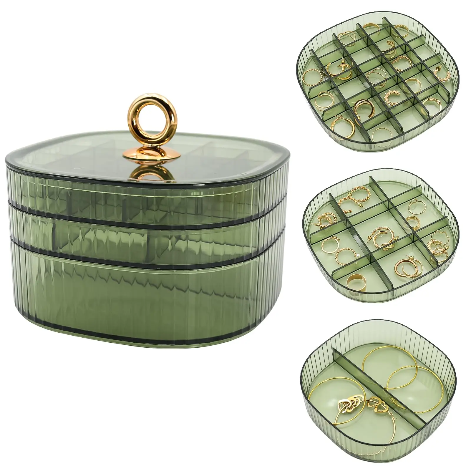 Earring Organizer Box,Small Jewelry Travel Organizer for Girls Women,Stackable 3-Layers Clear Jewelry Storage Holder with Lid, Necklace Earrings Rings Bracelets Cases for Gifts Compartment Lightweight