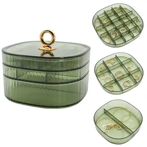 Earring Organizer Box,Small Jewelry Travel Organizer for Girls Women,Stackable 3-Layers Clear Jewelry Storage Holder with Lid, Necklace Earrings Rings Bracelets Cases for Gifts Compartment Lightweight