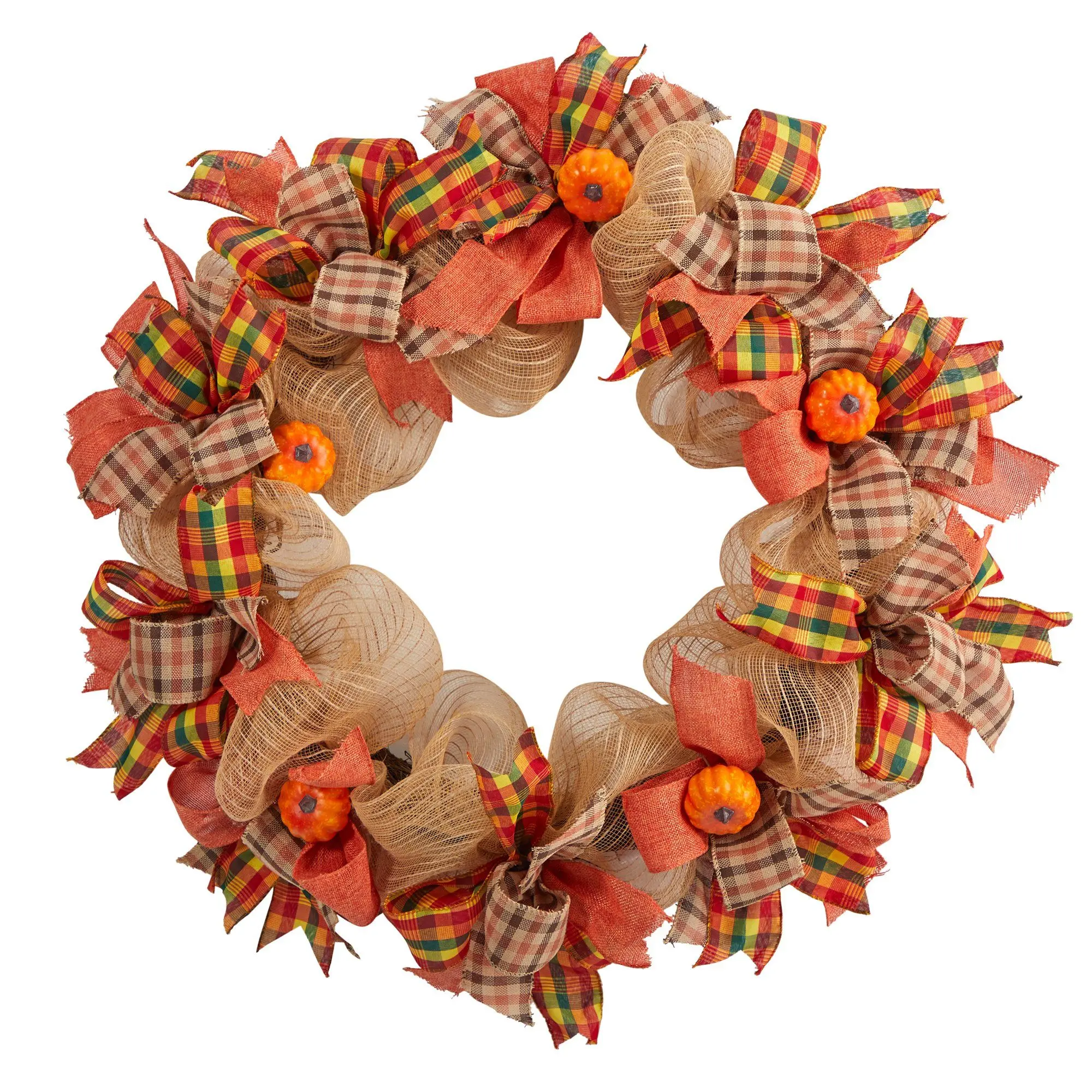 30in Rustic Artificial Pumpkin Wreath with Decorative Bows, Home Supplies, Front Porch Decor, Holiday Party Decor, Decorative Hanging Ornaments for Halloween Door Ornament, Garlands & Swags, Artificial Pumpkin Wreaths, Garlands & Swags