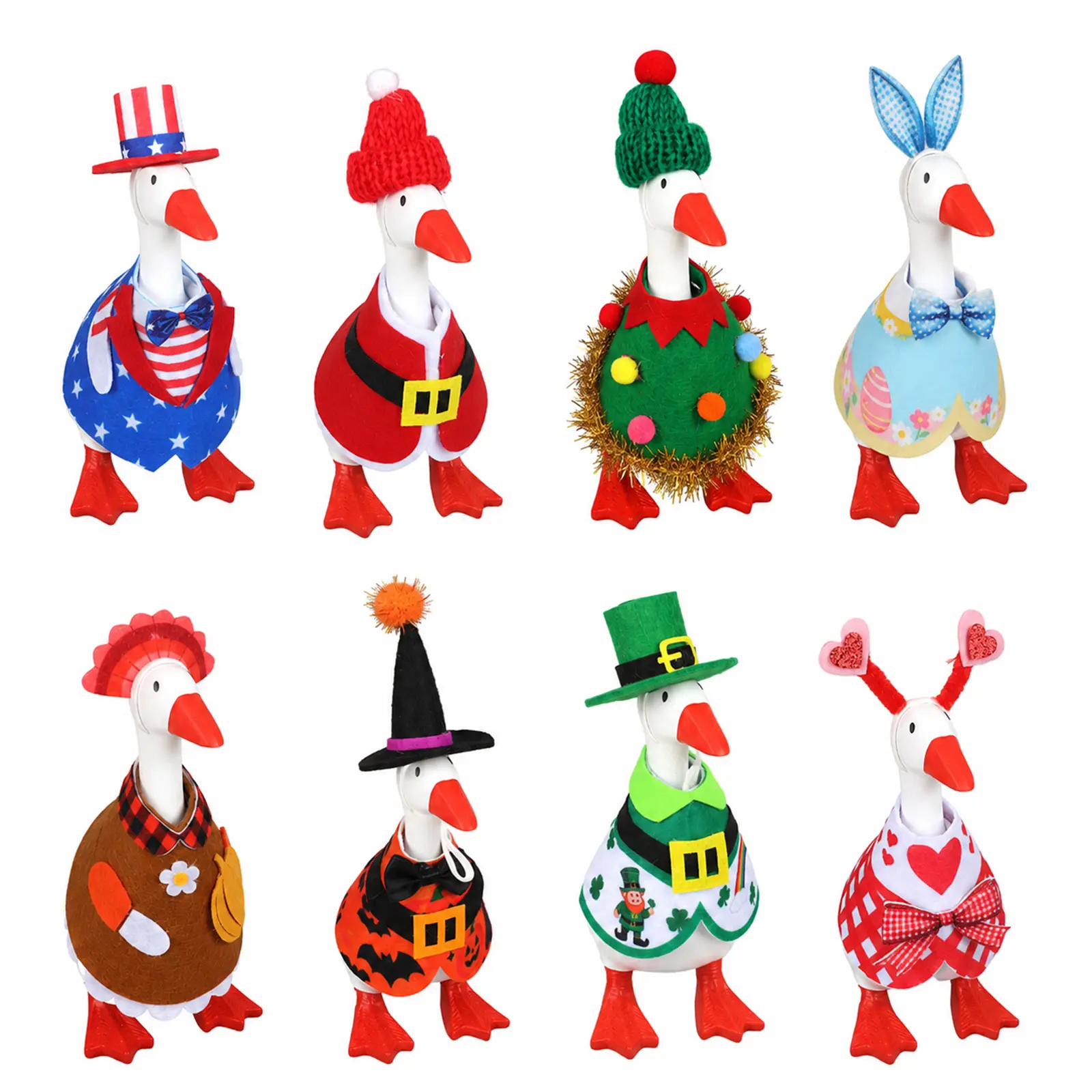 8 Desktop Goose Costumes, Felt Style - Includes desktop goose decorations for Halloween, Thanksgiving, Christmas, Valentine's Day, St. Patrick's Day, Easter, Independence Day, etc., suitable for indoor and outdoor decoration.