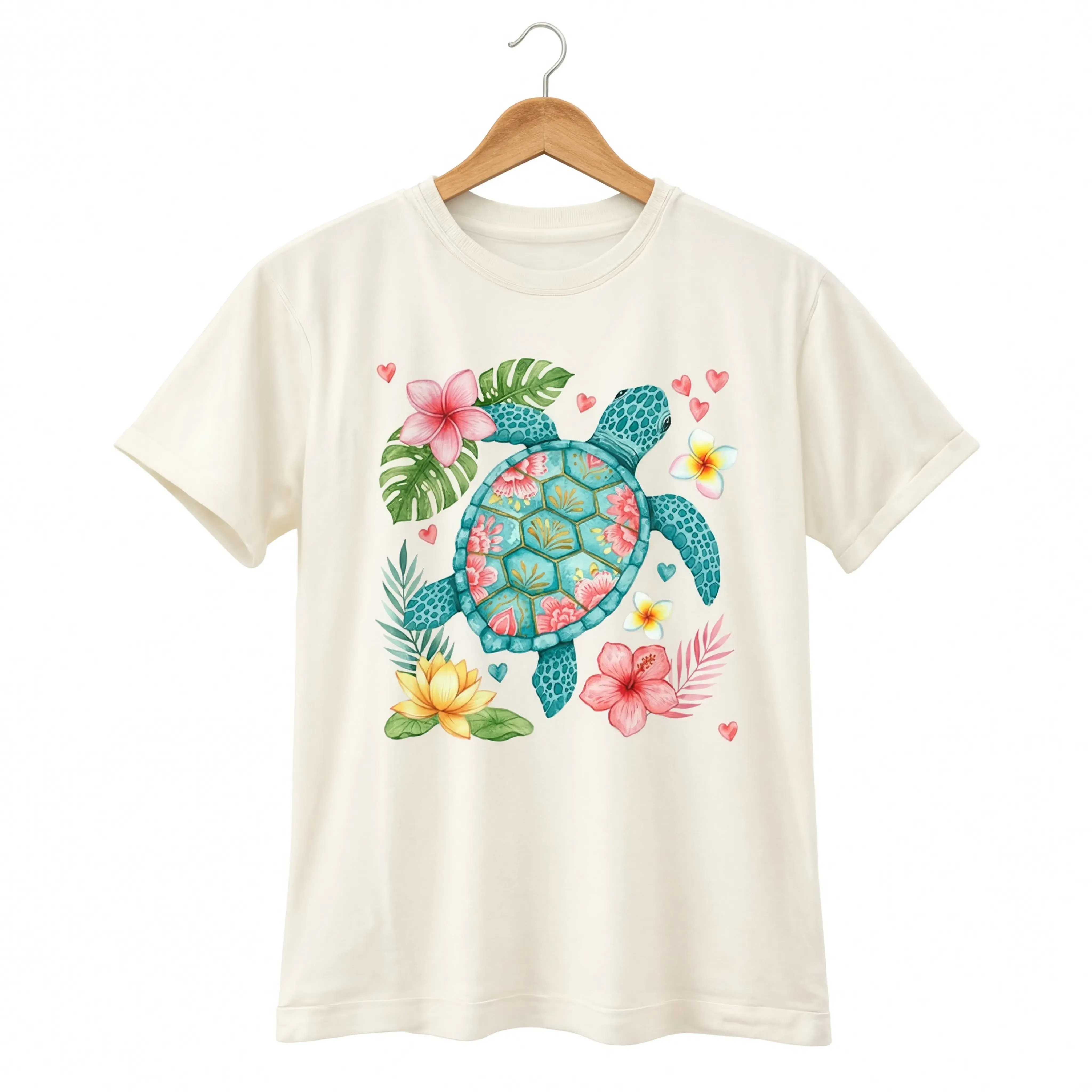 Sea Turtle Floral Graphic T-Shirt Coastal Ocean Lover Unisex Beach Gift Tee