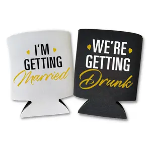 Bachelorette Party Can Cooler, I'm Getting Married, We're Getting Drunk, Bridal Shower Gift, Funny Wedding Day Coolies, Newlywed Couple Drinkware Accessory
