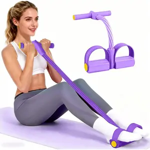Pedal Resistance Bands with Handles, Upgrade 4-Tubes Manual Tension Training Pedal, Natural Rubber Foot Pedal Resistance Bands, Portable Foot Pedal Exerciser for Full-Body Home Workout, Stretching & Fitness Training