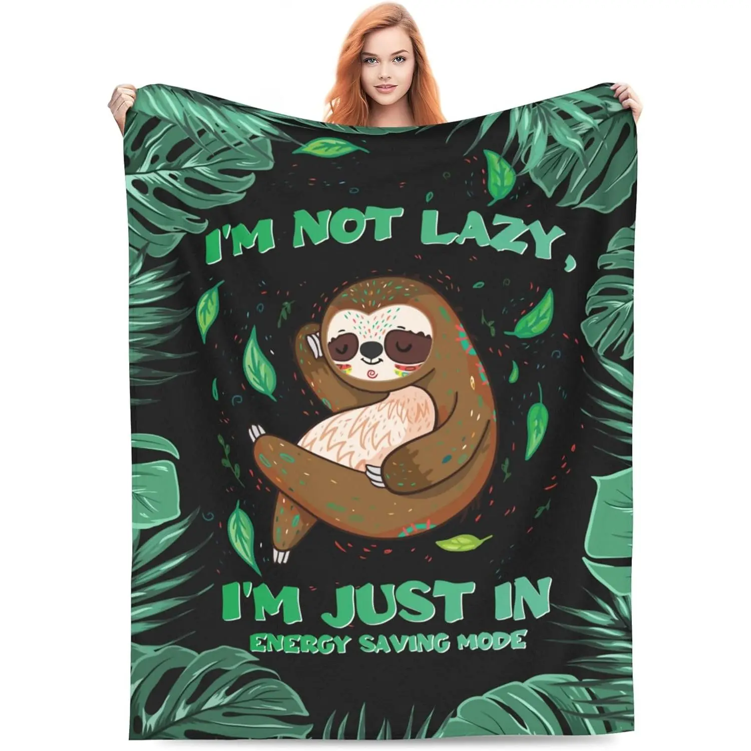 [SummerVibes] Cute Sloth Blanket Gifts for Kids Adults Soft Warm Cozy Funny Sloths Animal and Leaf Throw Blankets for Bed Living Room Sofa Couch Birthday Decorin