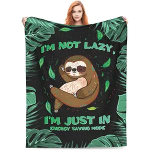 Cute Sloth Blanket Gifts for Kids Adults Soft Warm Cozy Funny Sloths Animal and Leaf Throw Blankets for Bed Living Room Sofa Couch Birthday Decorin
